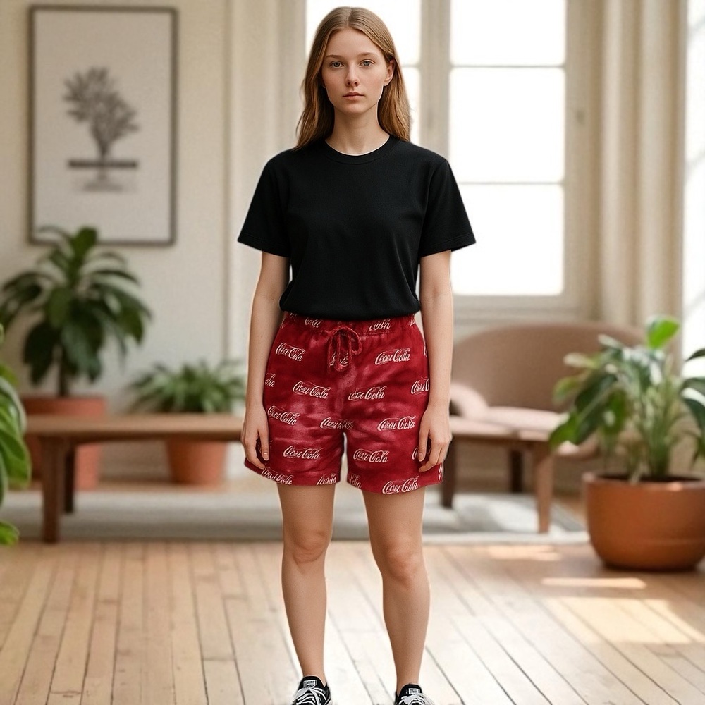 🤑 5/$25 Coca Cola Logo Red and White Bermuda Lounge Pajama Shorts